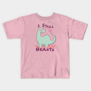 I Steal Hearts Cute Dinosaur With Heart Glasses Valentines Day Kids T-Shirt